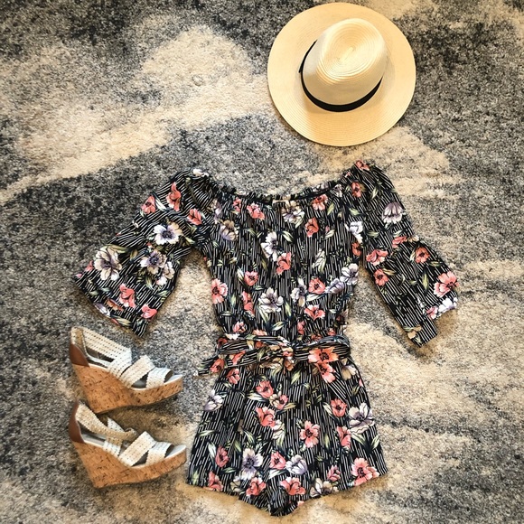 Lily Star Pants - NWOT Flower and Stripe Romper